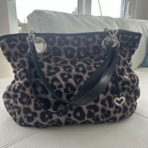 Brighton Quilted Leopard Print Tote Leather Straps Heart Charm
